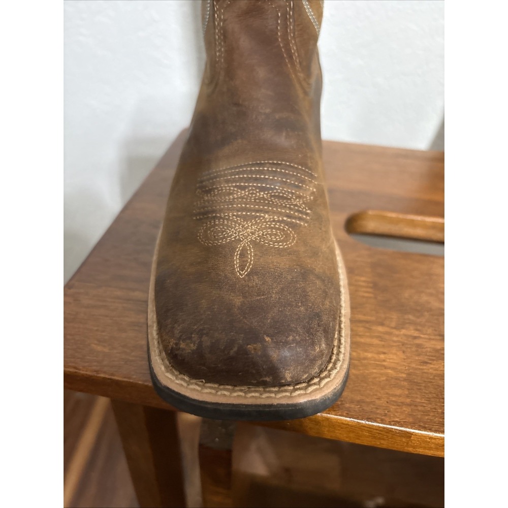 Ariat Womens 7.5B Round Up Wide Square Toe Cowboy Boots Brown Leather 10018528 - Picture 8 of 13